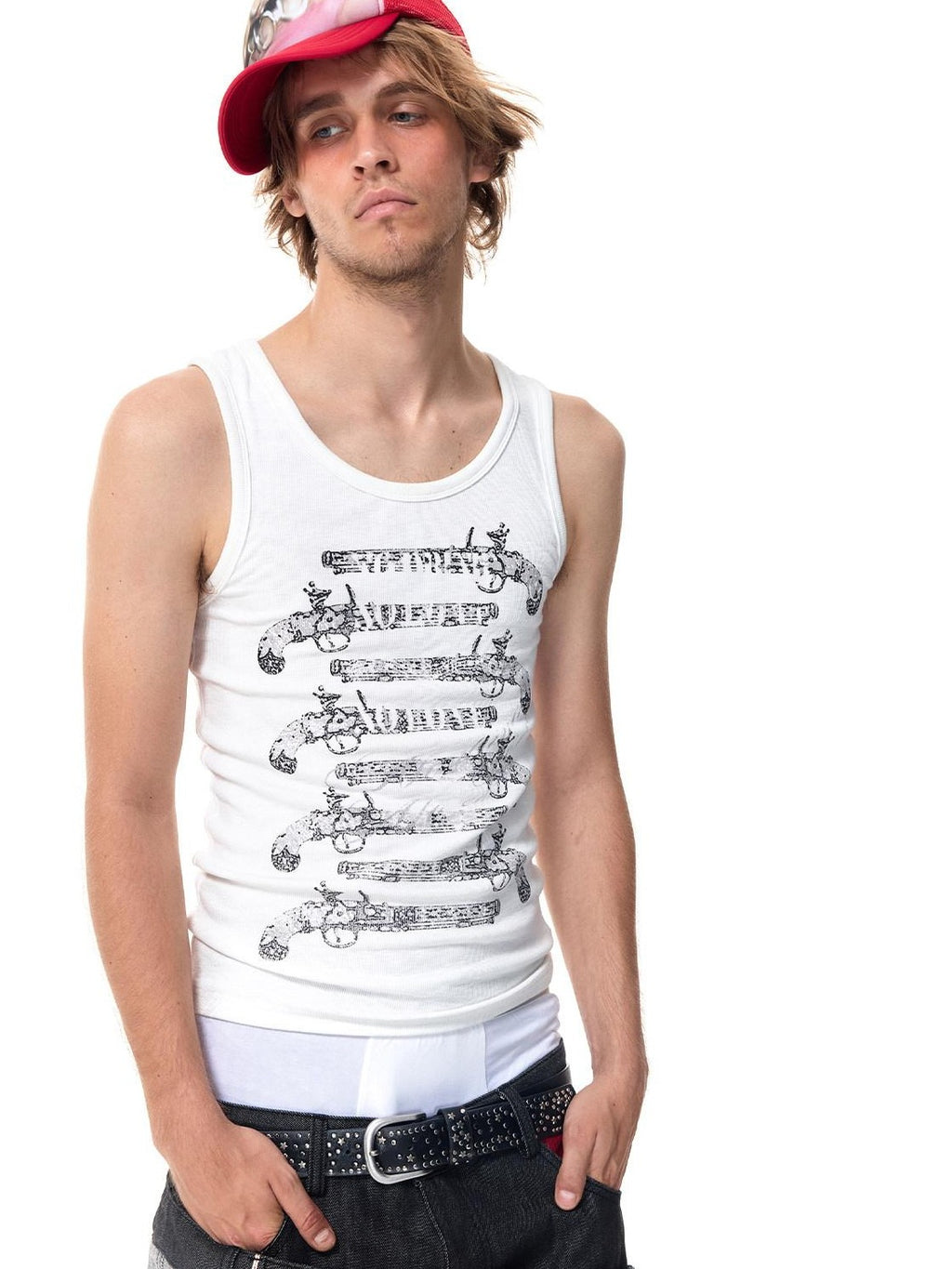 HAS2SONS Vintage Flintlock Print Women's Cotton Blend Basic Tank Tops