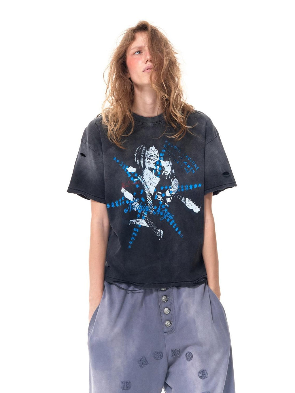 HAS2SONS Washed Black Boxy Distressed Single Stitch Women's Vintage Short Sleeve T-shirts