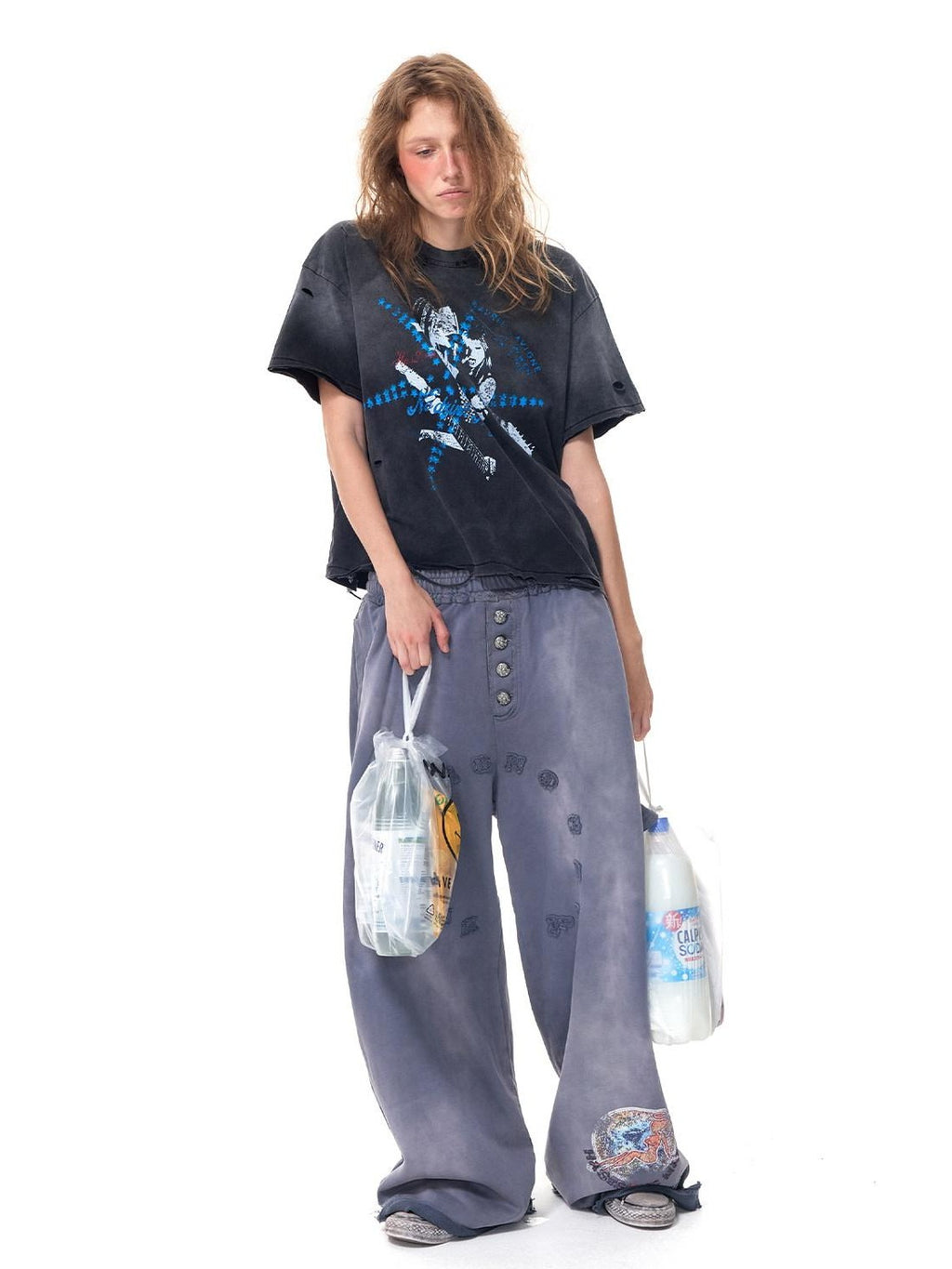 HAS2SONS Washed Black Boxy Distressed Single Stitch Women's Vintage Short Sleeve T-shirts