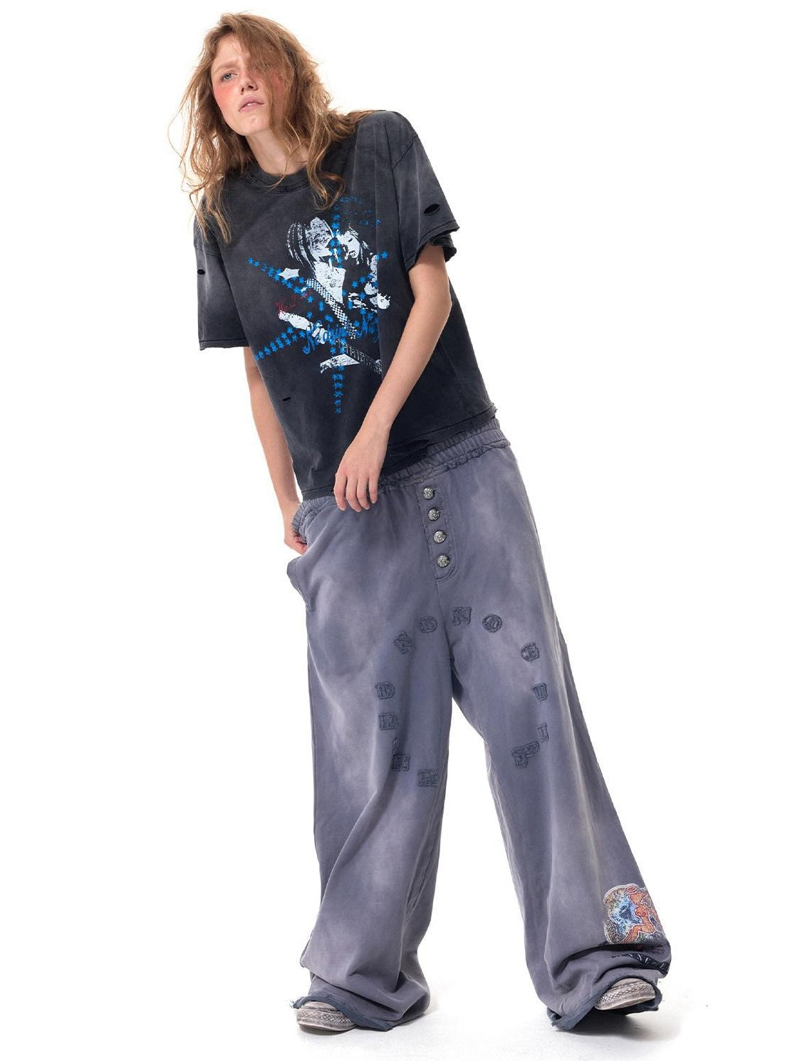 HAS2SONS Washed Black Boxy Distressed Single Stitch Women's Vintage Short Sleeve T-shirts