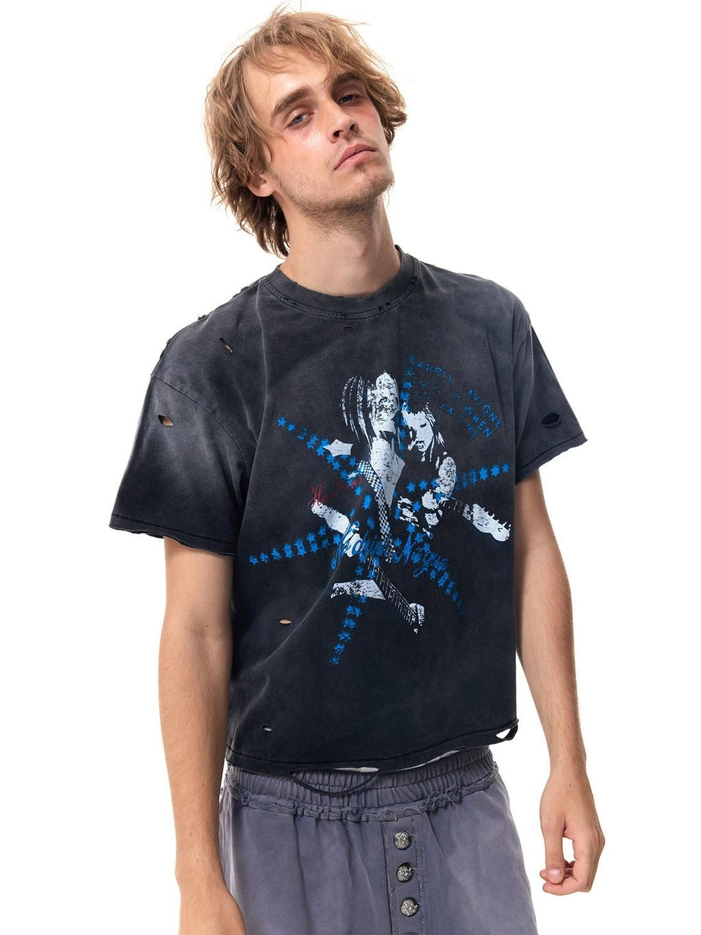 HAS2SONS Washed Black Boxy Distressed Single Stitch Women's Vintage Short Sleeve T-shirts