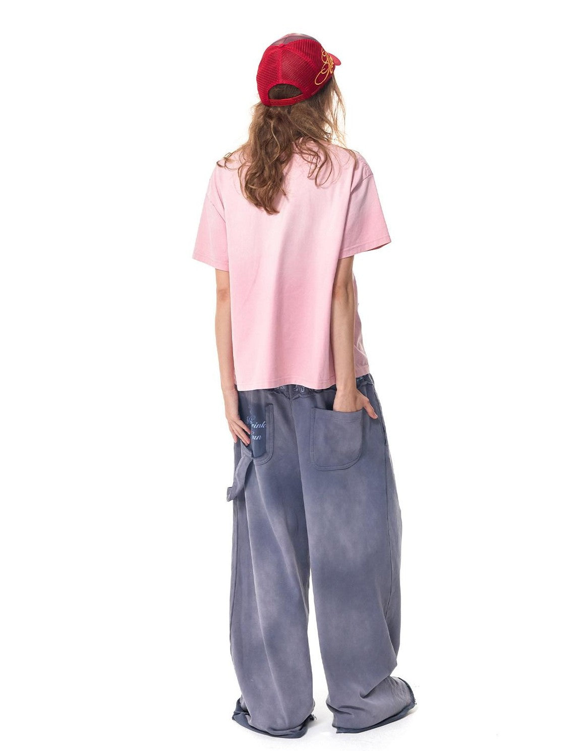 HAS2SONS Washed Blue Applique Embroidery 4 Button Letter Print Women's Straight-leg Pants