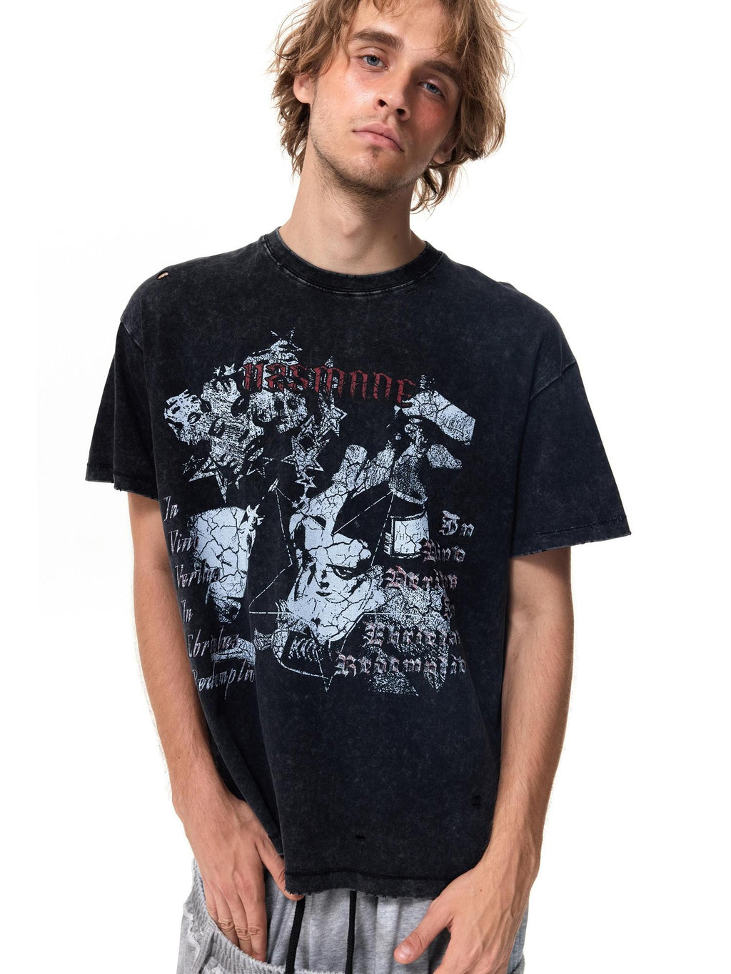 HAS2SONS Washed Distressed Digital Print Loose Women's Cotton Short Sleeve T-shirts