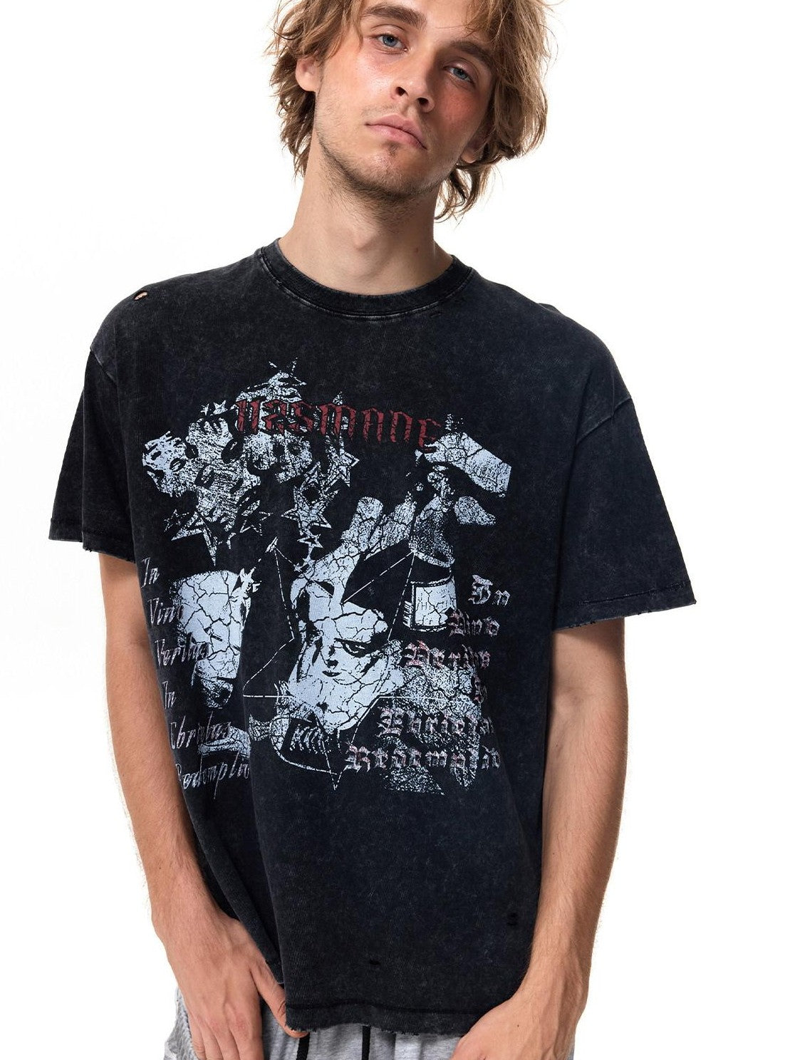 HAS2SONS Washed Distressed Digital Print Loose Women's Cotton Short Sleeve T-shirts