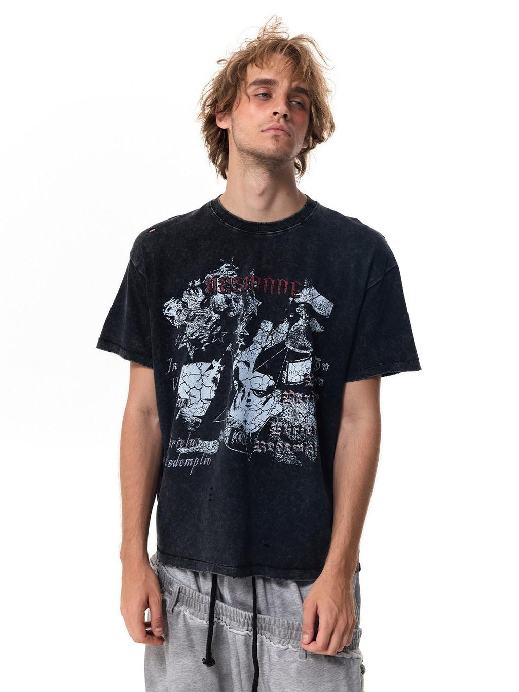 HAS2SONS Washed Distressed Digital Print Loose Women's Cotton Short Sleeve T-shirts