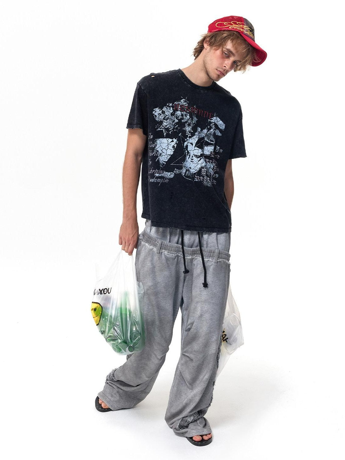 HAS2SONS Washed Distressed Digital Print Loose Women's Cotton Short Sleeve T-shirts