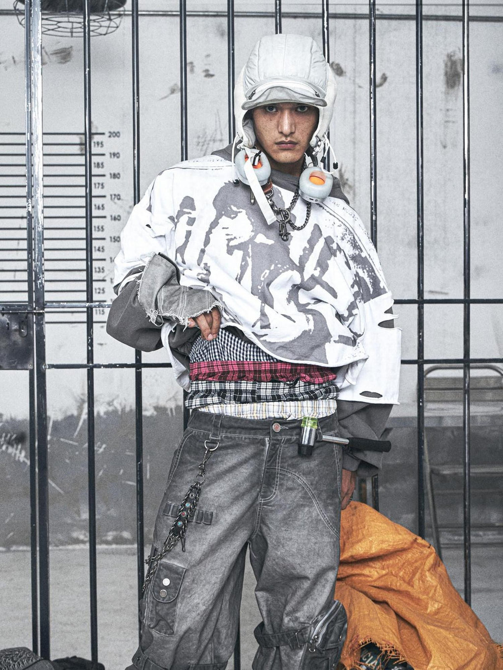 HAS2SONS Washed Gray Band Print Distressed Ripped Cropped Women's Pullover Hoodies
