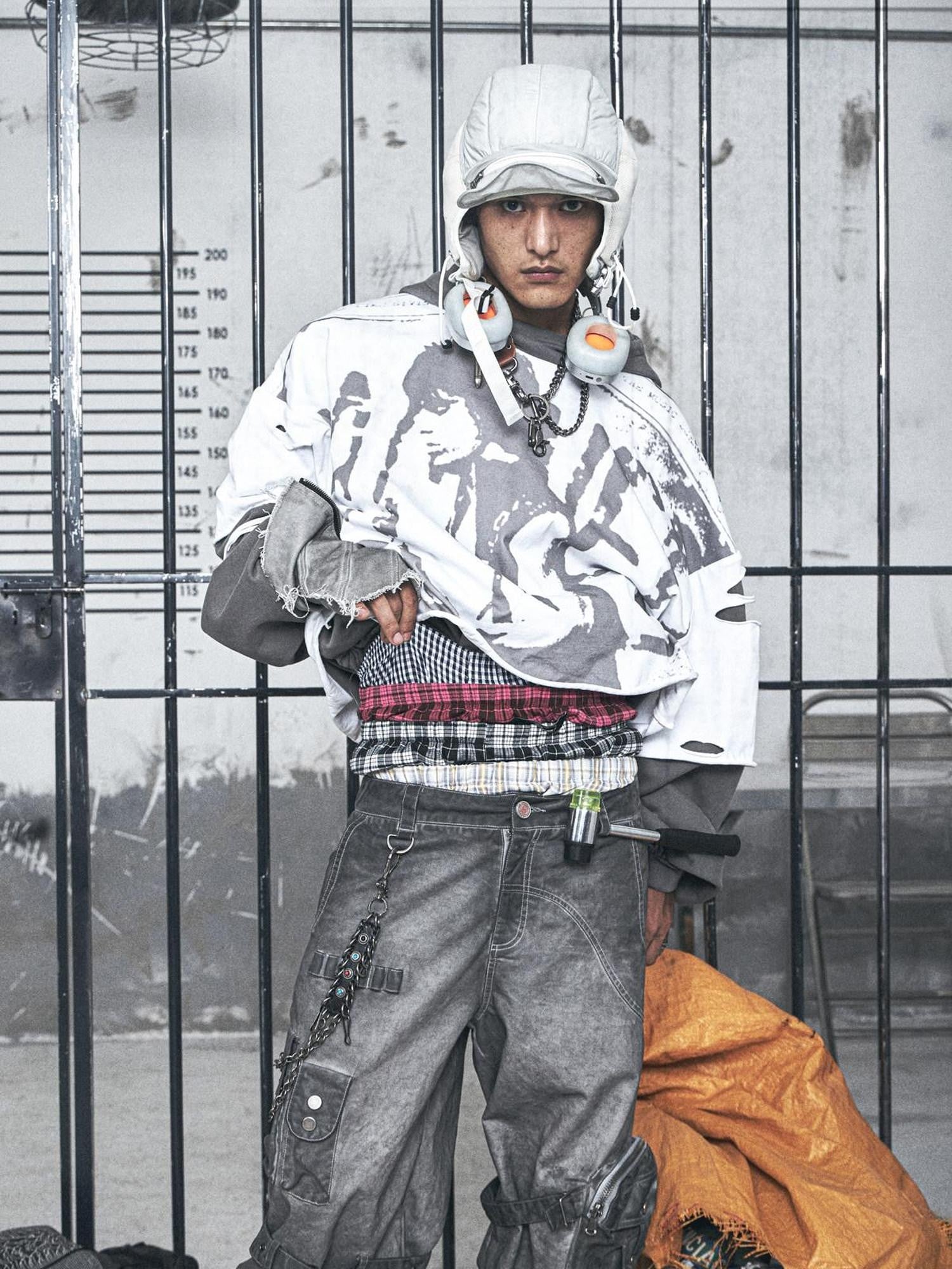 HAS2SONS Washed Gray Band Print Distressed Ripped Cropped Women's Pullover Hoodies