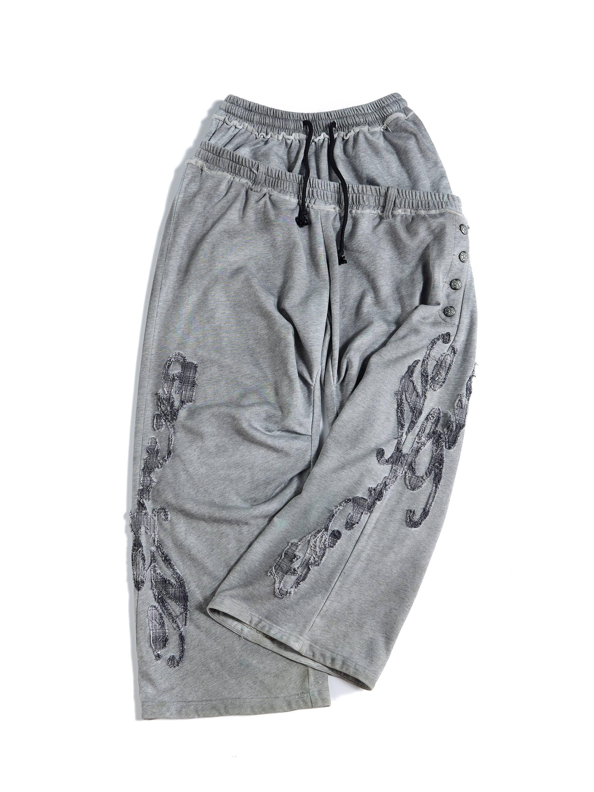 HAS2SONS_Washed_Gray_Distressed_Plaid_Patch_Double_Waist_Four_Snap_Women's_Sweatpants_1057238474789_MISSTT