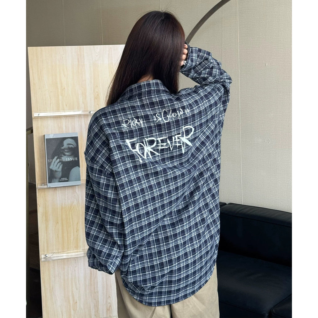 RickyisClown_Hand_Painted_Plaid_Casual_Loose_Relaxed_Long_Sleeve_Men's_Dress_Shirts_MISSTT