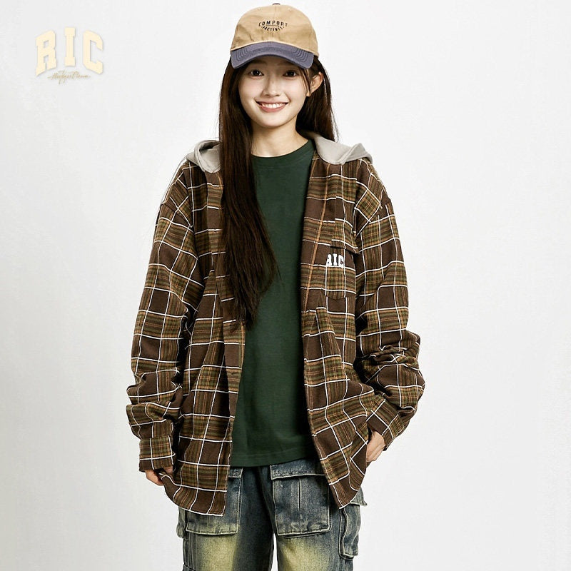 RickyisClown_American_Retro_Embroidered_Plaid_Hooded_Open_Front_Shirt_Men's_Cardigans_MISSTT