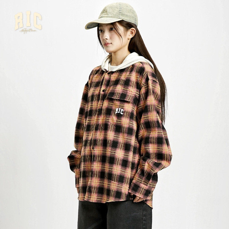 RickyisClown_American_Retro_Embroidered_Plaid_Hooded_Open_Front_Shirt_Men's_Cardigans_MISSTT