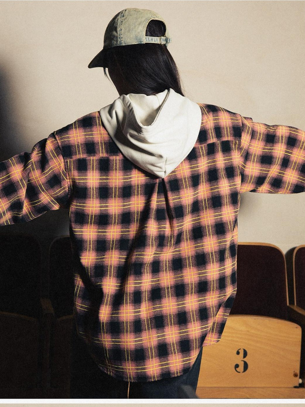 RickyisClown American Retro Embroidered Plaid Hooded Open Front Shirt Men's Cardigans