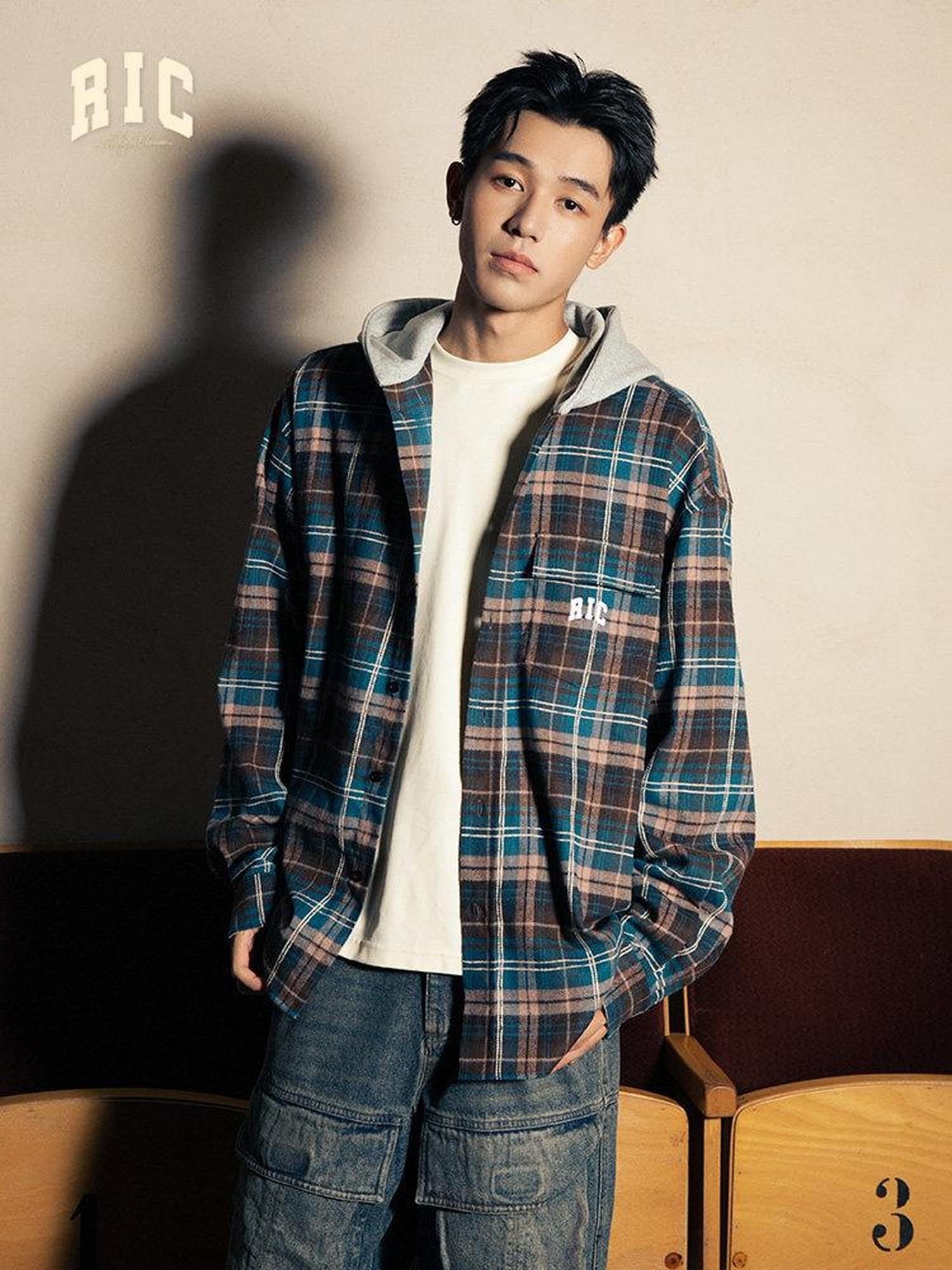 RickyisClown American Retro Embroidered Plaid Hooded Open Front Shirt Men's Cardigans