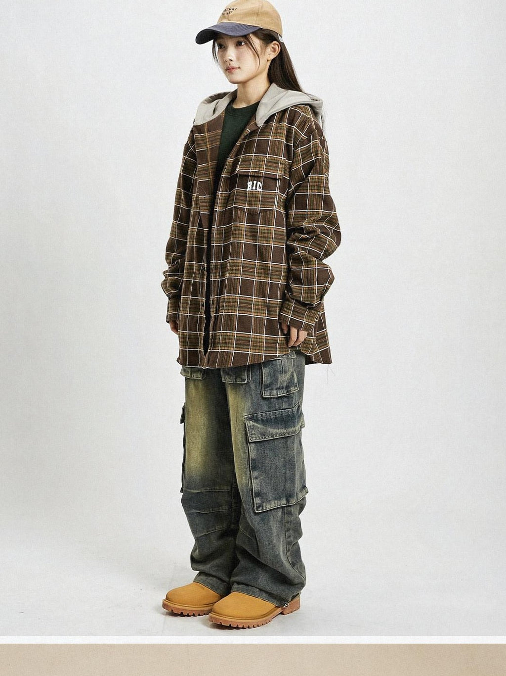 RickyisClown American Retro Embroidered Plaid Hooded Open Front Shirt Men's Cardigans