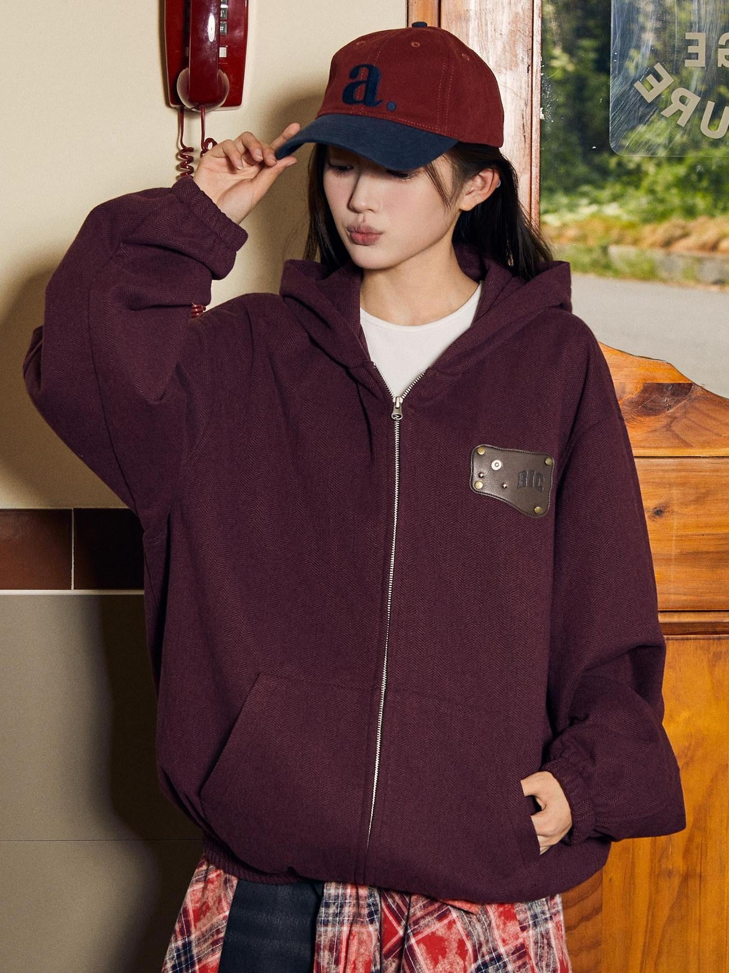 RickyisClown American Retro Hooded Open Front Oversized Casual Men's Zip-up Hoodies