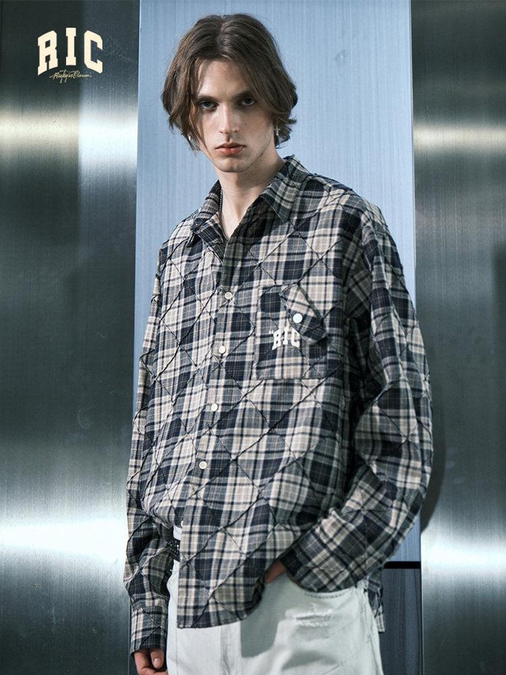 RickyisClown American Vintage Plaid Long Sleeve Men's Lightweight Shirt Jacket Casual Shirts