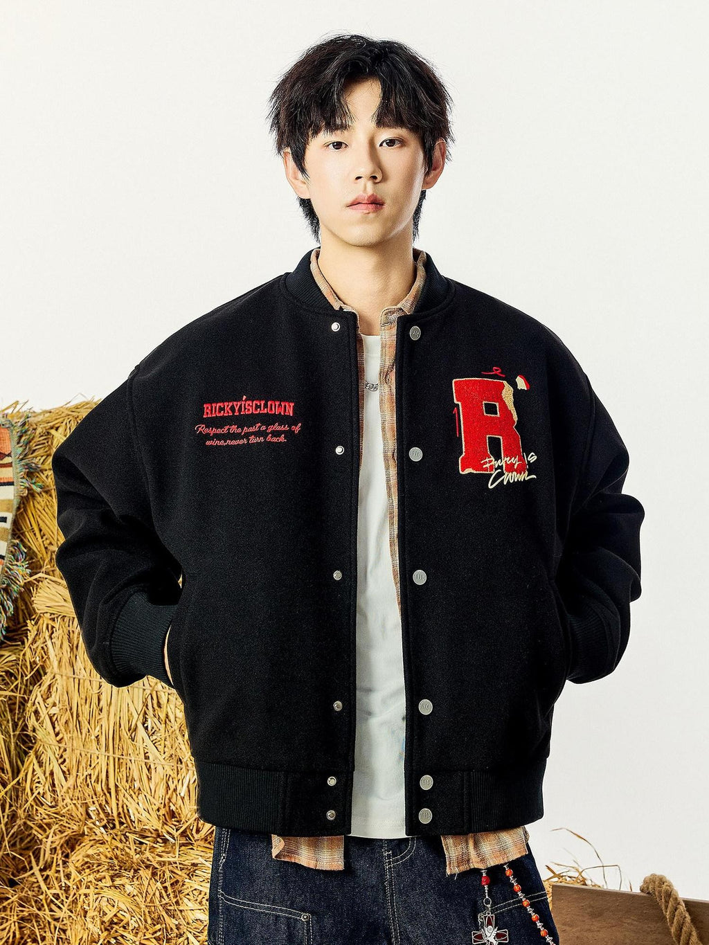 RickyisClown Apple Terry Embroidered Playful Men's Oversized Baseball Jerseys