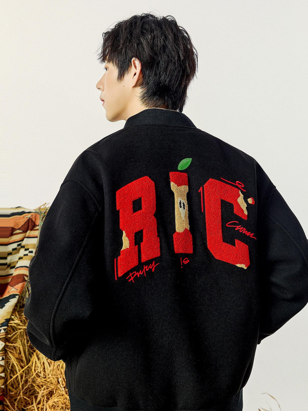 RickyisClown Apple Terry Embroidered Playful Men's Oversized Baseball Jerseys