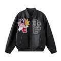 RickyisClown_Black_Applique_Ribbed_Hem_Snap_Button_Men's_Polyester_Leather_Jackets_MISSTT