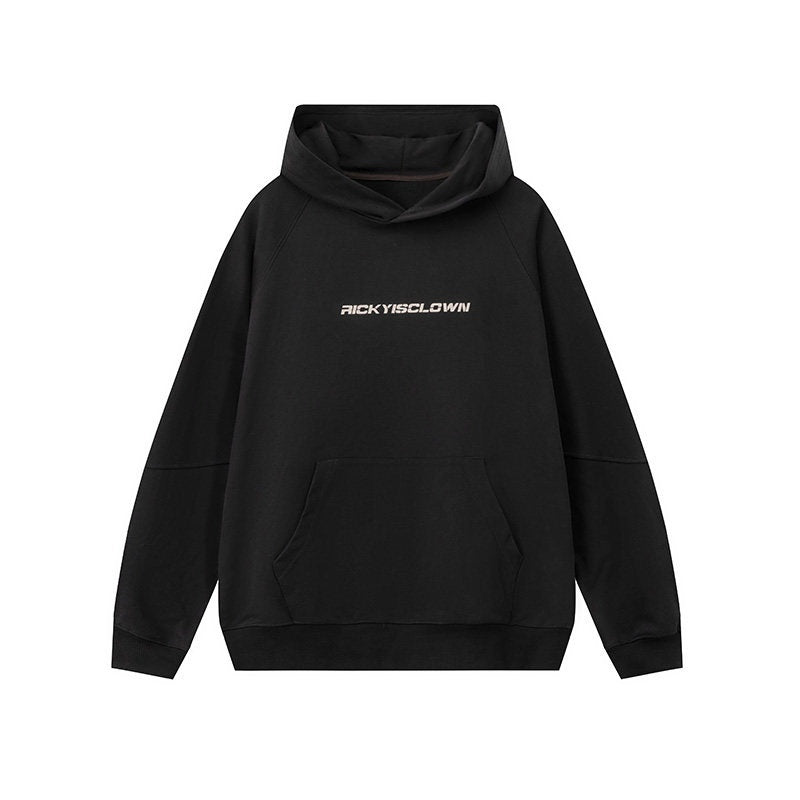 RickyisClown_Black_Casual_Loose_Raglan_Hooded_Basic_Printed_Men's_Pullover_Hoodies_MISSTT