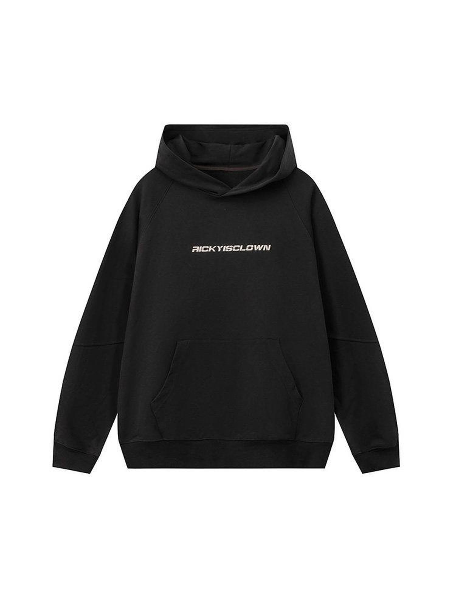 RickyisClown Black Casual Loose Raglan Hooded Basic Printed Men's Pullover Hoodies