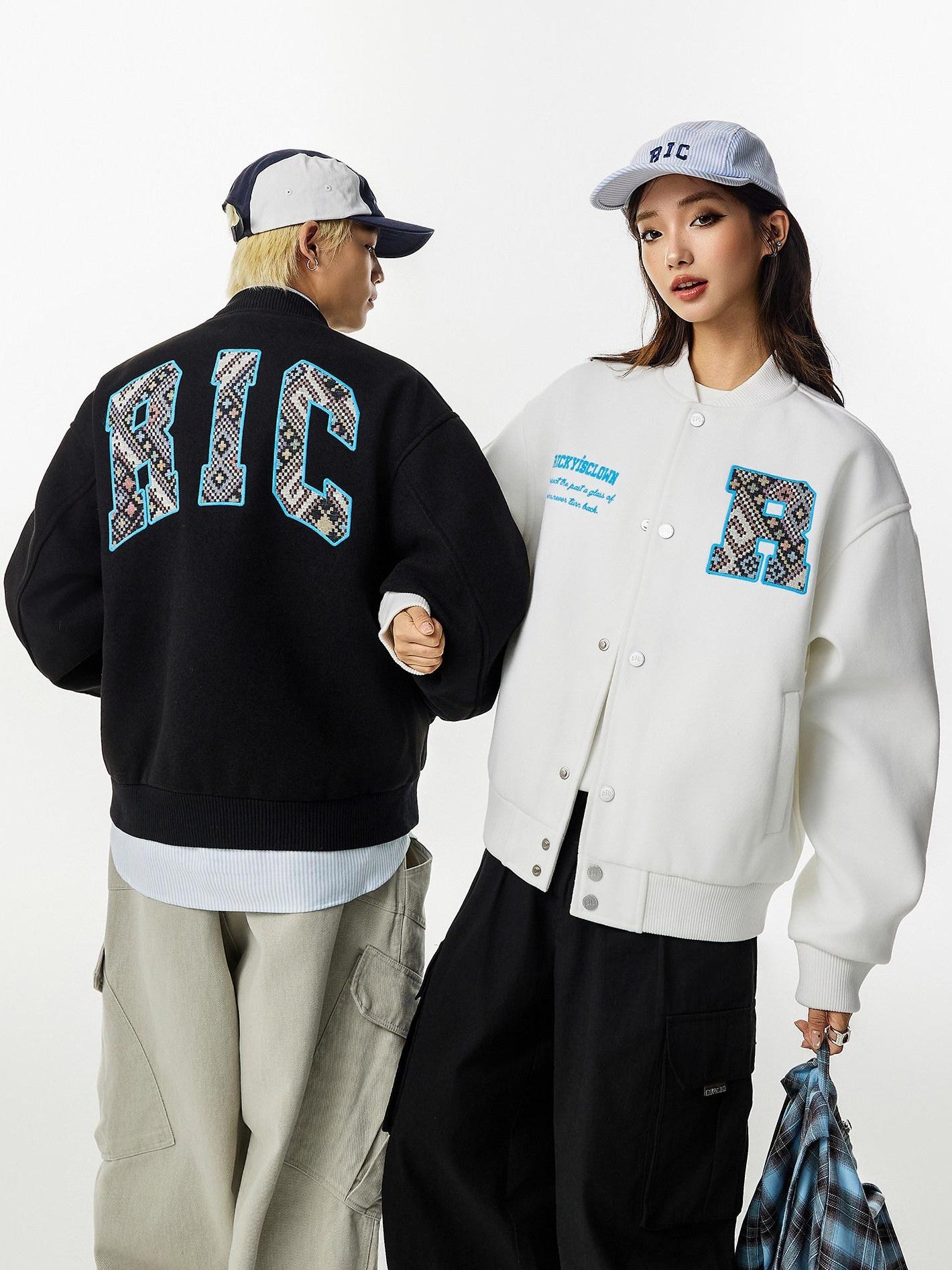 RickyisClown Black Ethnic American Baseball Loose Couple Oversized Men's Varsity Jackets