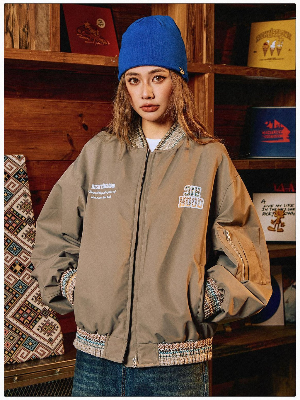 RickyisClown Black Ethnic Patchwork V-neck Cuffed Sleeve Men's Polyester Leather Jackets