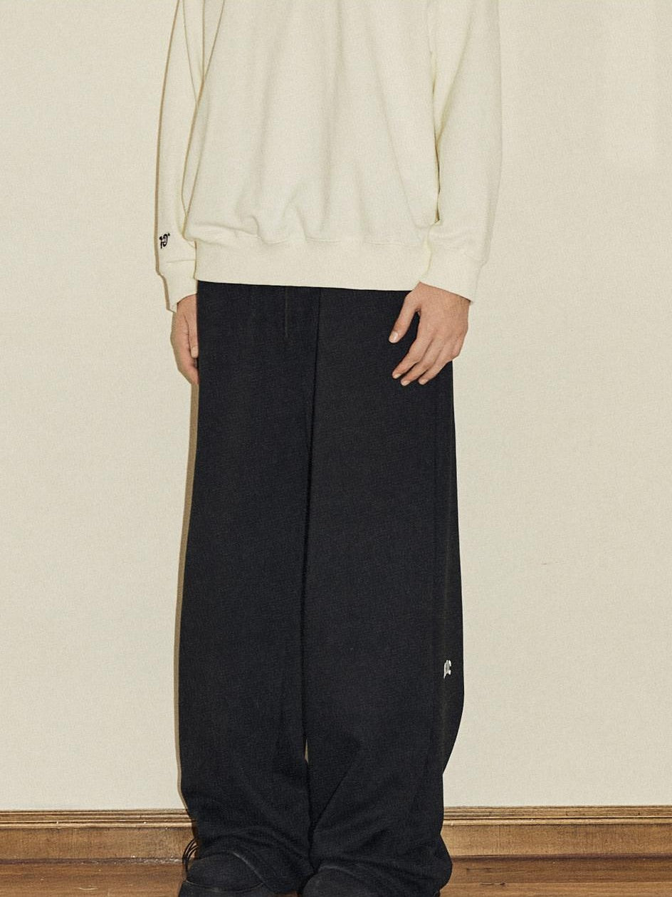 RickyisClown Black Gray Basic Logo Thick Street Men's Cotton Blend Sweatpants