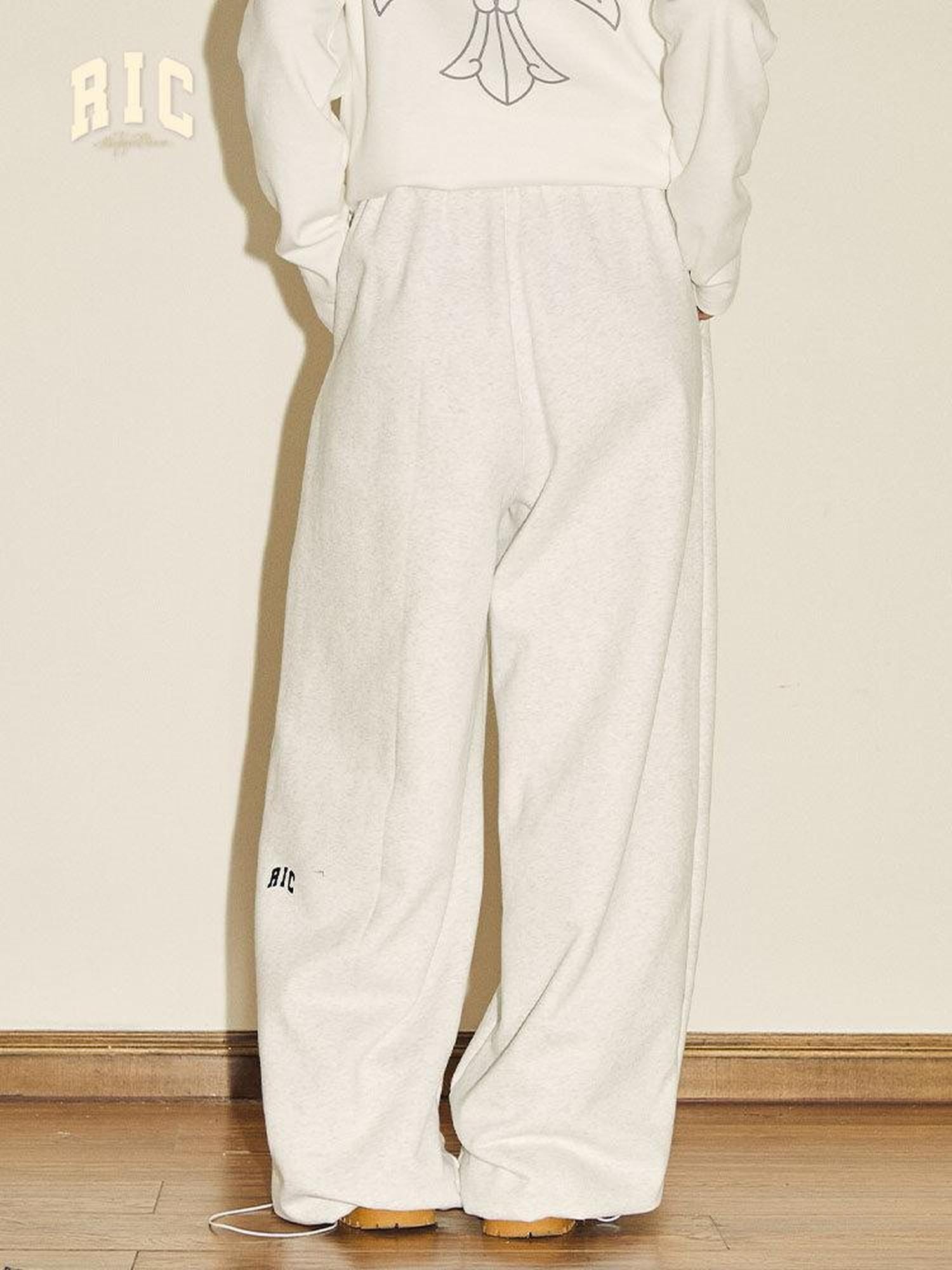 RickyisClown Black Gray Basic Logo Thick Street Men's Cotton Blend Sweatpants