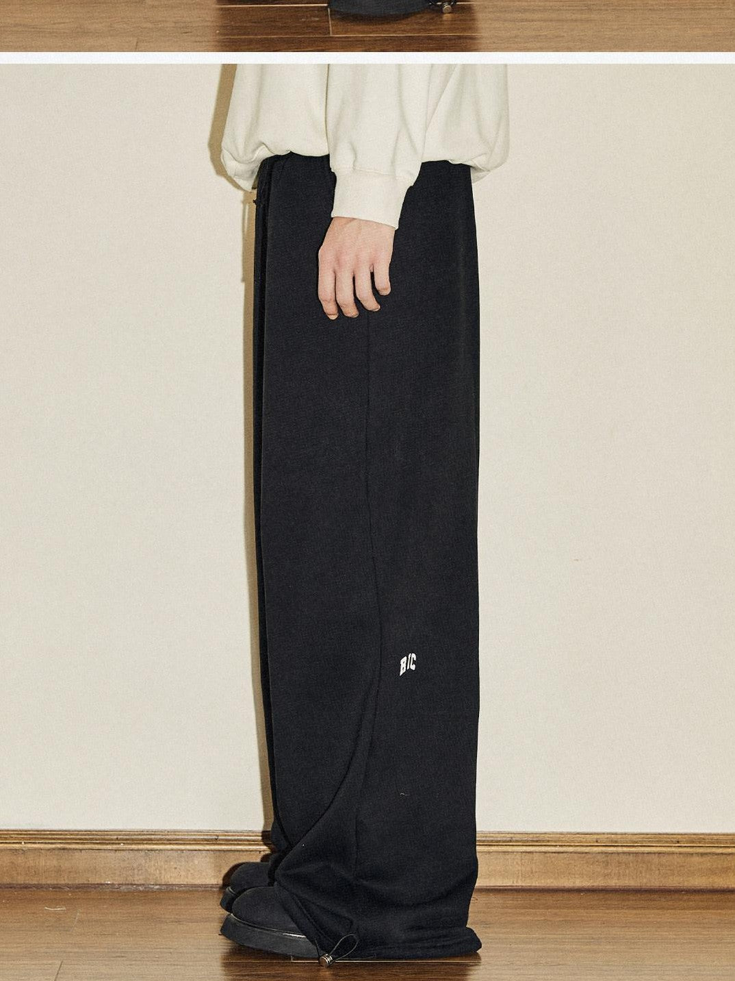 RickyisClown Black Gray Basic Logo Thick Street Men's Cotton Blend Sweatpants