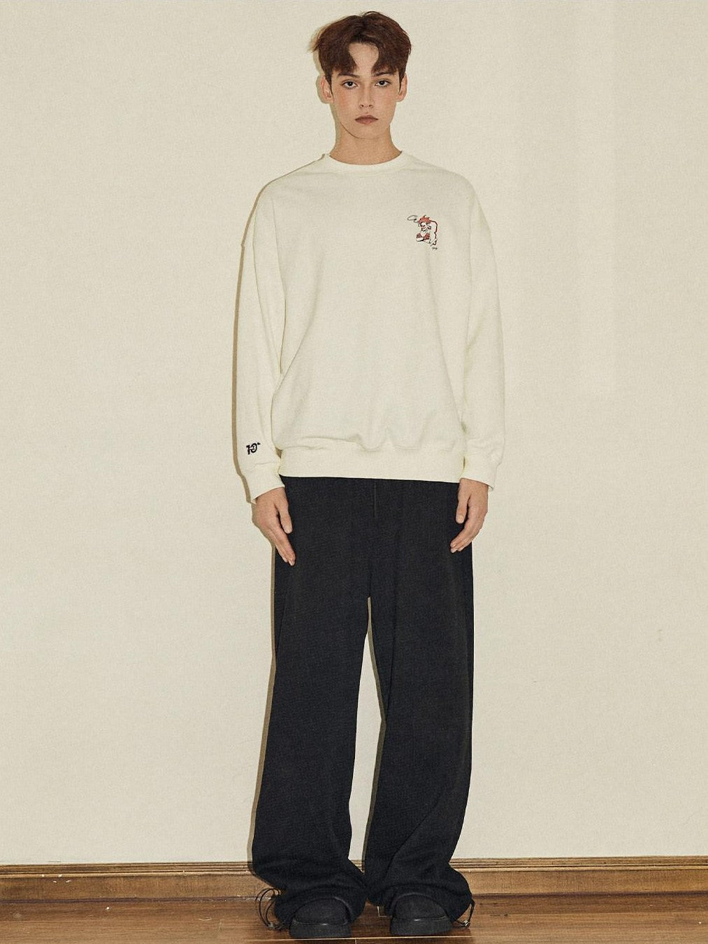 RickyisClown Black Gray Basic Logo Thick Street Men's Cotton Blend Sweatpants