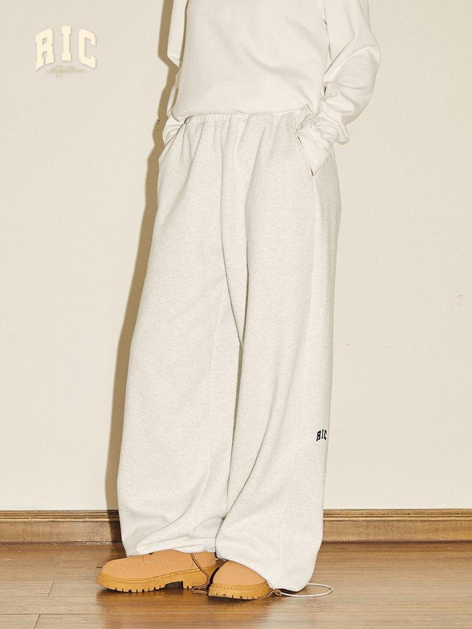 RickyisClown Black Gray Basic Logo Thick Street Men's Cotton Blend Sweatpants