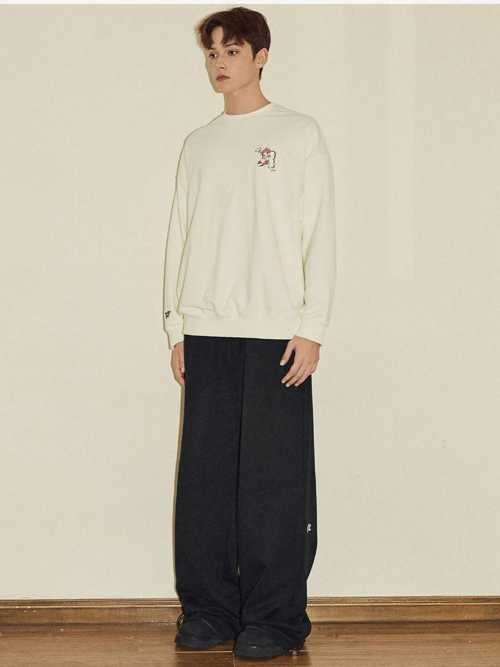 RickyisClown Black Gray Basic Logo Thick Street Men's Cotton Blend Sweatpants