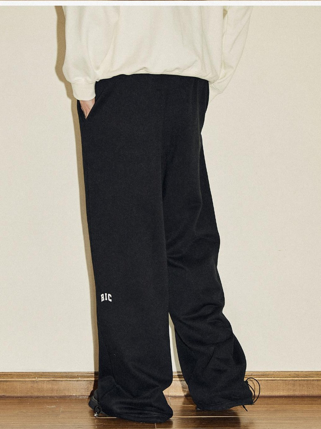 RickyisClown Black Gray Basic Logo Thick Street Men's Cotton Blend Sweatpants