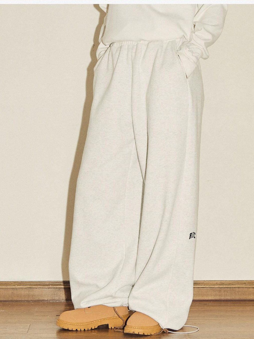 RickyisClown Black Gray Basic Logo Thick Street Men's Cotton Blend Sweatpants