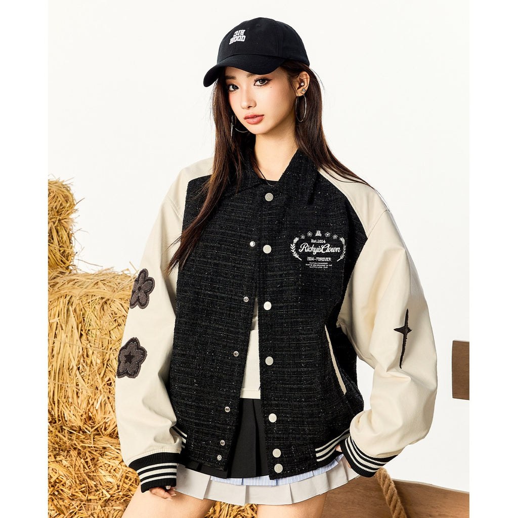RickyisClown_Black_Patchwork_Letter_Print_Rib_Hem_Men's_Polyester_Baseball_Jerseys_MISSTT