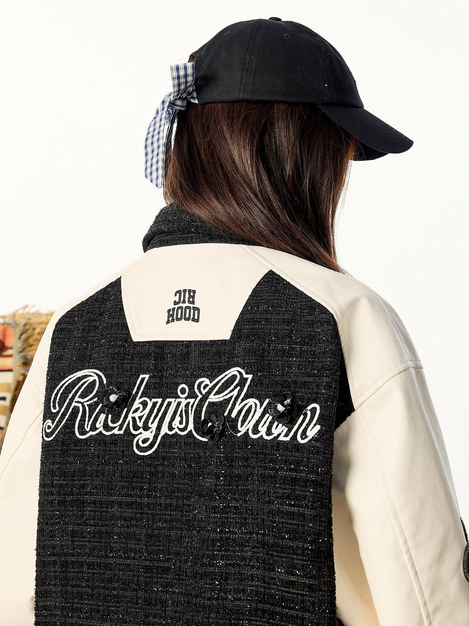 RickyisClown Black Patchwork Letter Print Rib Hem Men's Polyester Baseball Jerseys