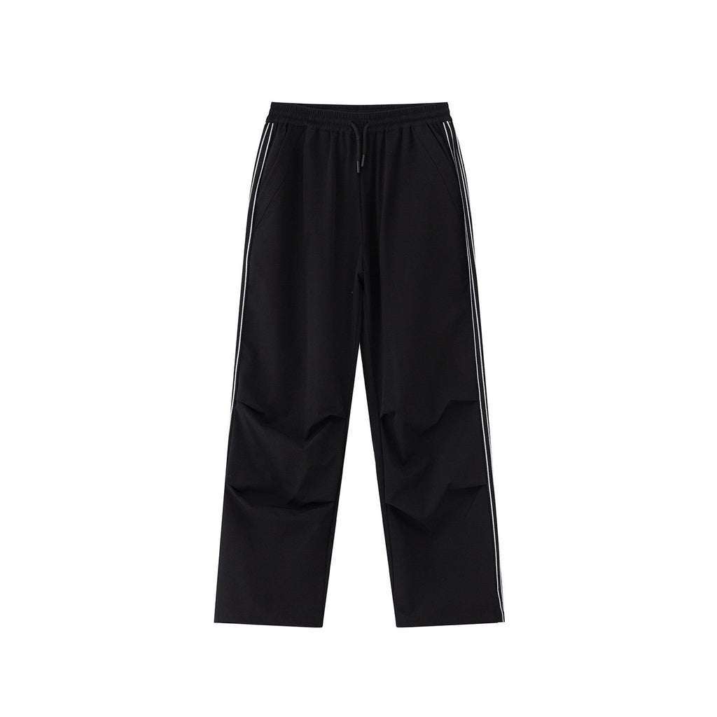 RickyisClown_Black_Sporty_Parachute_Loose_Men's_Nylon_Spandex_Straight-leg_Pants_MISSTT