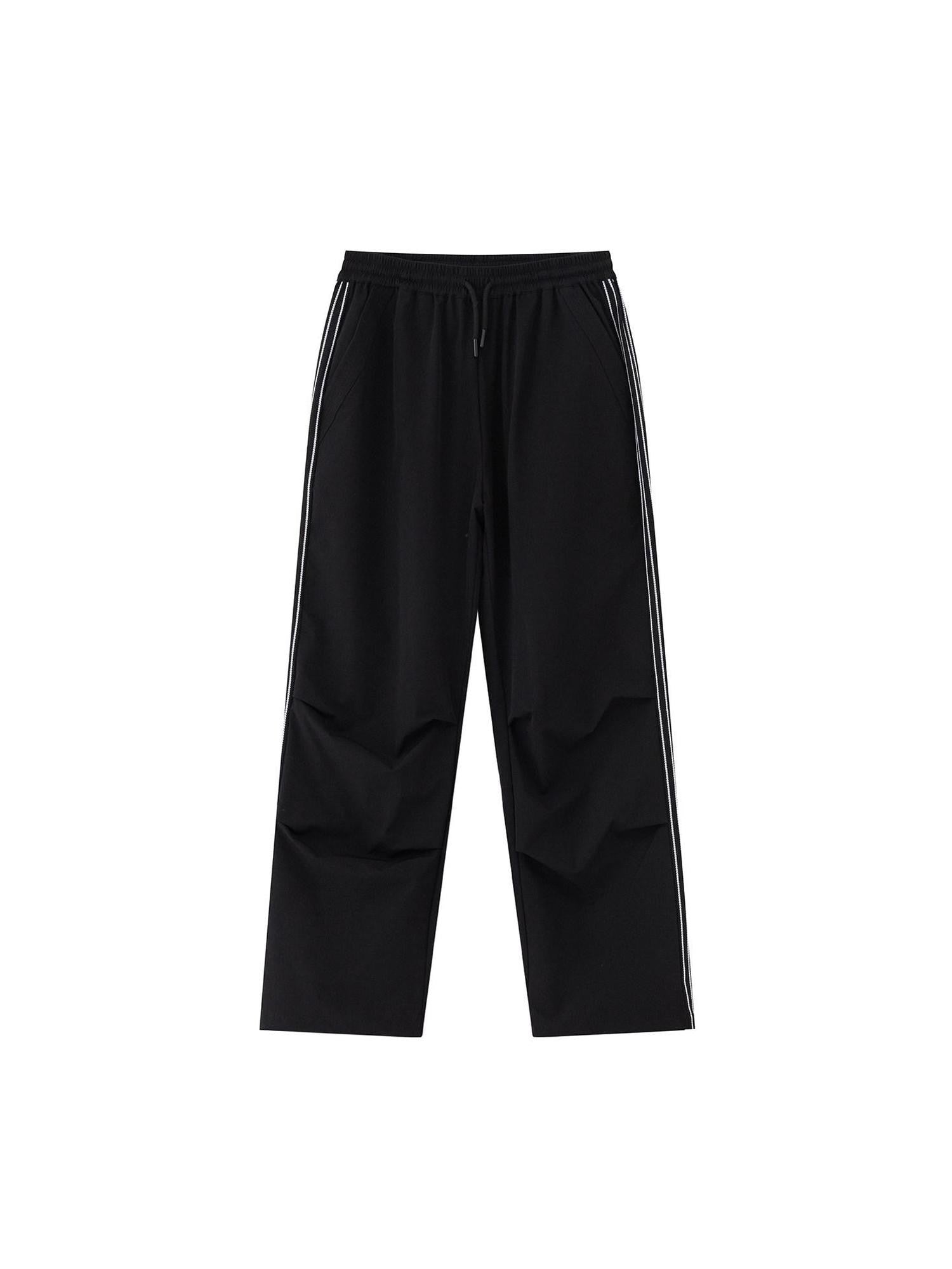 RickyisClown Black Sporty Parachute Loose Men's Nylon Spandex Straight-leg Pants