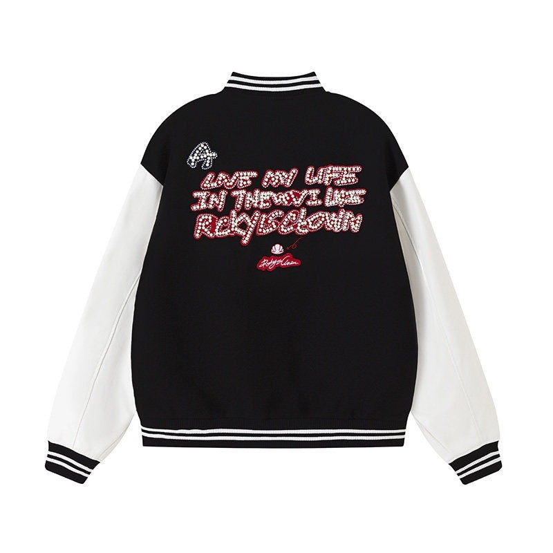 RickyisClown_Black_Vinyl_Pearl_Detail_Baseball_Collar_Men's_Polyester_Varsity_Jackets_MISSTT