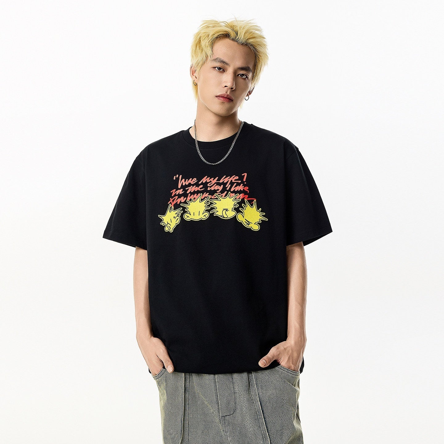 RickyisClown_Black_Vinyl_Pineapple_Cartoon_Print_Cooling_Men's_Cotton_Short_Sleeve_T-shirts_MISSTT