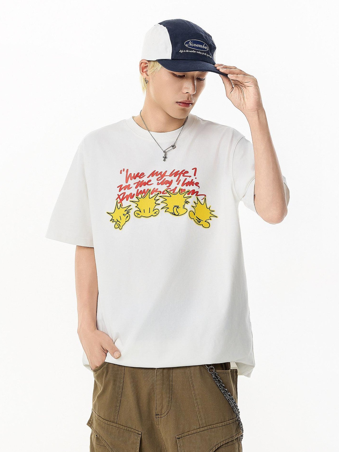RickyisClown Black Vinyl Pineapple Cartoon Print Cooling Men's Cotton Short Sleeve T-shirts