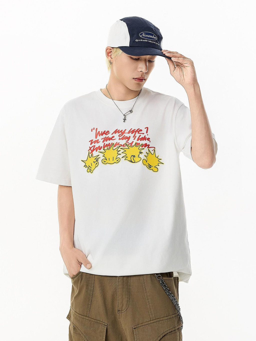 RickyisClown Black Vinyl Pineapple Cartoon Print Cooling Men's Cotton Short Sleeve T-shirts