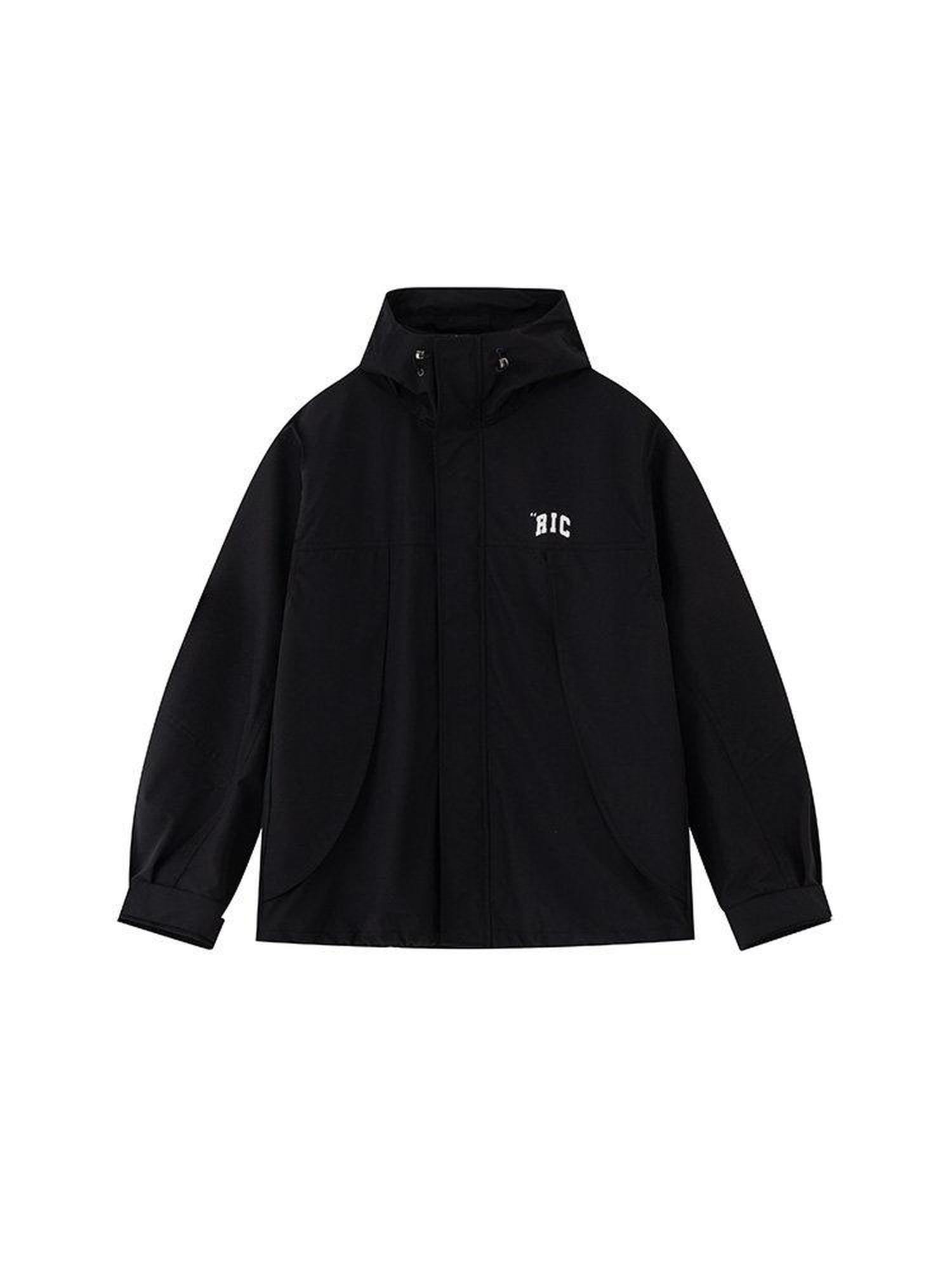 RickyisClown Black Windproof Water Repellent Durable Curved Sleeve Men's Hardshell Jackets