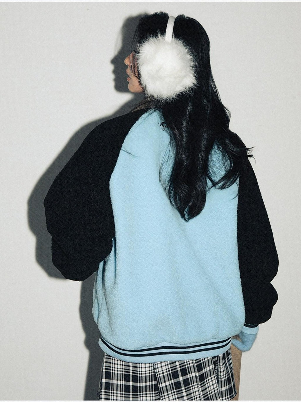 RickyisClown Blue Colorblock Shearling Lapel Relaxed Fit Men's Polyester Baseball Jerseys