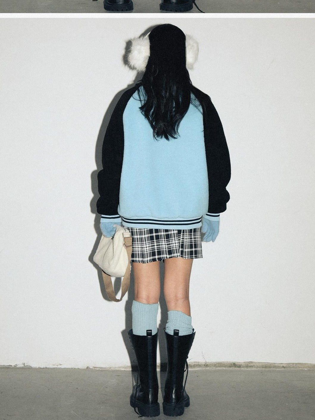 RickyisClown Blue Colorblock Shearling Lapel Relaxed Fit Men's Polyester Baseball Jerseys