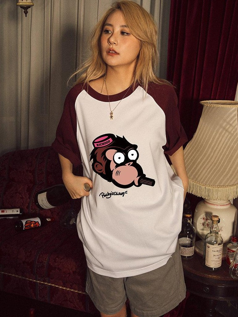 RickyisClown Bold Graphic Cigar Ape Print Couple Matching Men's Short Sleeve T-shirts