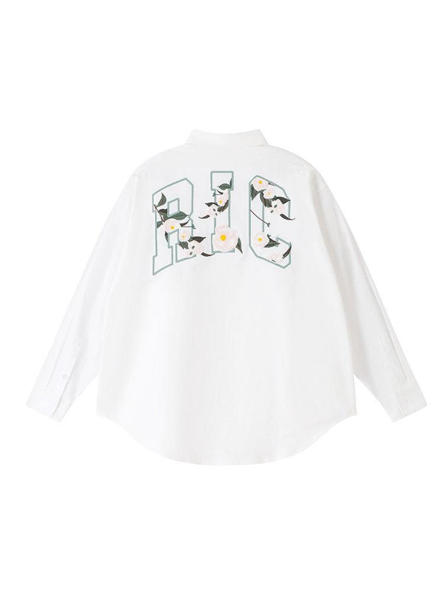 RickyisClown Camellia Embroidered Long Sleeve Loose Fit Men's Cotton Blend Casual Shirts