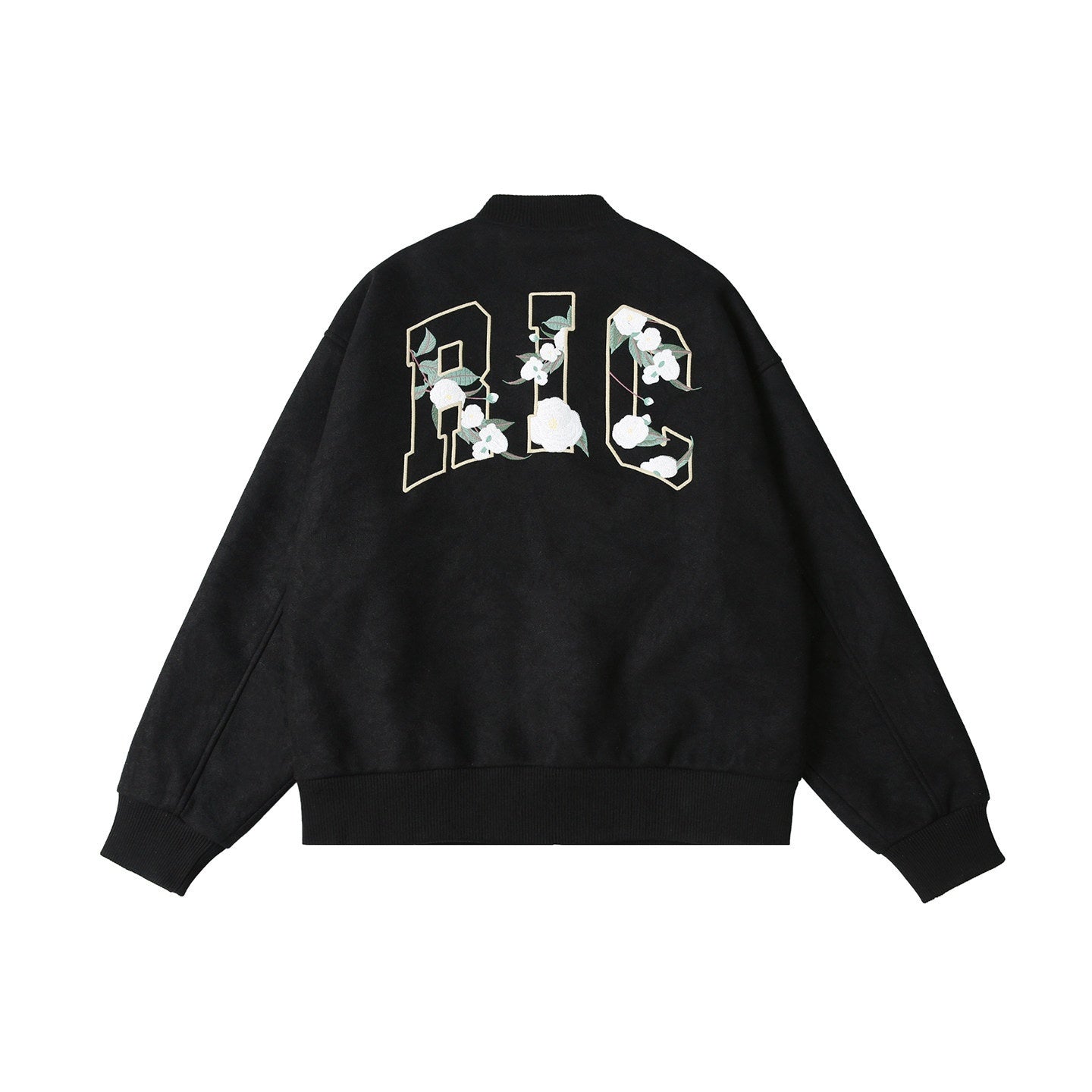 RickyisClown_Camellia_Embroidered_Ribbed_Hem_Loose_Men's_Woolen_Baseball_Jerseys_MISSTT